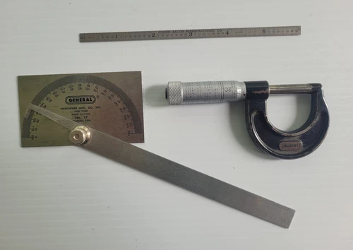 Mixed Lot Vintage Machinist Tools Starrett Micrometer General Protractor Ruler