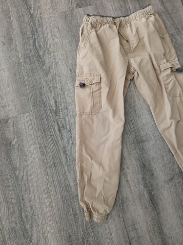 Khaki Cargo Joggers Pants Boys Medium Beige Hole In Left Knee - Picture 3 of 12