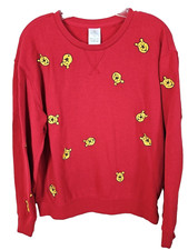 Disney Winnie The Pooh Sweatshirt Womens size Medium Red Embroidered all over