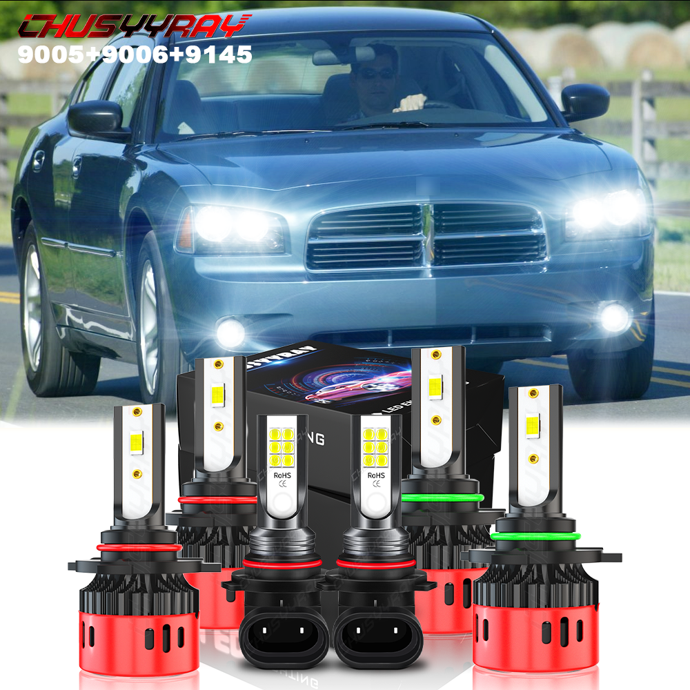 For Dodge Charger 2006 2007 2008 2009 6x 6000K LED Headlight Hi/Lo+Fog Light Kit For Dodge Charger 2006 2007 2008 2009 6x 6000K LED Headlight Hi/Lo+Fog Light Kit