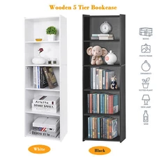 5-Tier Bookcase Bookshelf Narrow Open Shelf Wooden Storage Organizer Black/White
