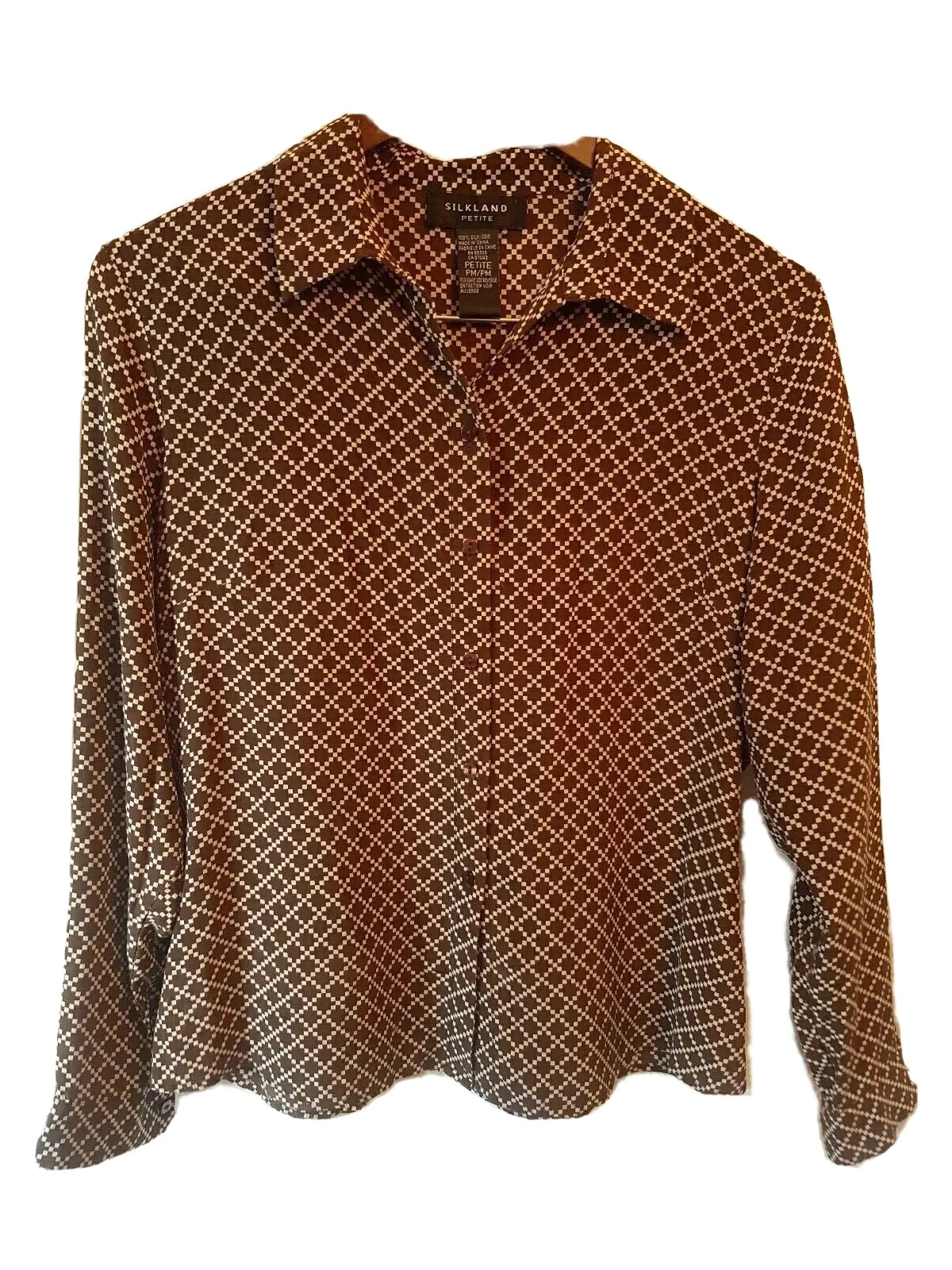 Camicia abito Silkland Petite Gucci marrone beige sciarpa diamante seta PM media