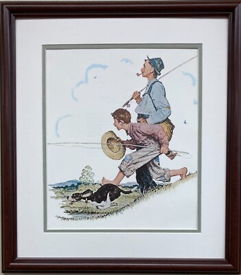 Norman Rockwell ''Grandpa & Me - Spring '' CUSTOM FRAMED Art  Print Americana
