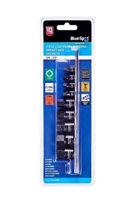 Werkzeuge 9-teilig 1/4-3/8 Zoll niedriges Profil metrisch Schlag-Sechskant-Steckschlüsseleinsätze (6-19 mm) 01594