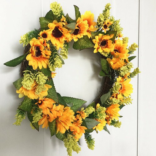 40CM Summer Beautiful Artificial Sunflower Spring Wreath Front Door Home Decor - Picture 7 of 9