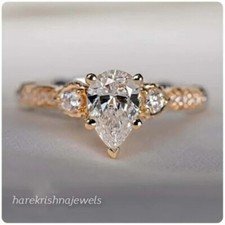 2.55CT Lab-Created Pear Shape Diamond Engagement Wedding Ring 14K Rose Gold Over