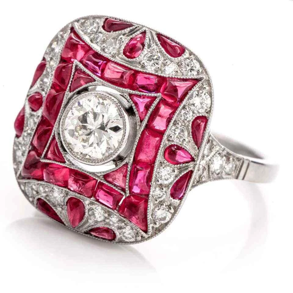Wonderful 2.60 CT Red Ruby & White CZ Fabulous Art Deco Cocktail Engagement Ring - Image 4 of 4