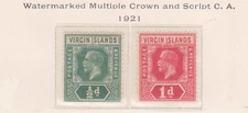 (F196-34) 1921 Virgin Islands 2stamps 1/2d &1d KGV  MH (AI)