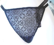 Victorias secret L Rare Vintage Navy Black String Thong Tiny Mesh Panty