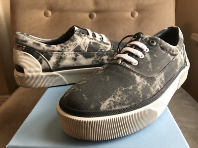 LANVIN COOL GREY CANVAS VULCANIZED TIE DYE PRINT LOW TOP SNEAKERS