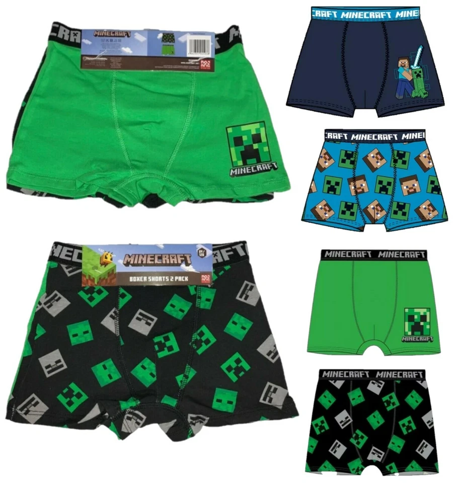 MOJANG Jungen Kinder Kinder Minecraft 2 Stück Baumwolle Boxershorts Unterwäsche Alter 6-12 Jahre