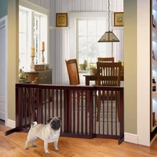 Adjustable Folding Indoor Standing 3 Panel Wood Fence Pet Baby Room Safety Gate