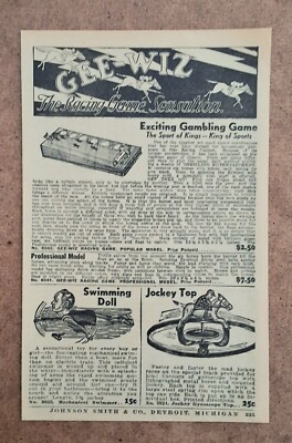 Vintage Gee-Wiz Racing - The Game Sensation - 1938 Novelty Catalog Page Art AD