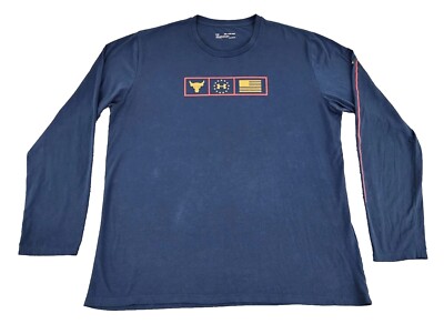 Under Armour Project Rock Shirt Mens XXL 2XL Blue Long Sleeve Heatgear Adult A04