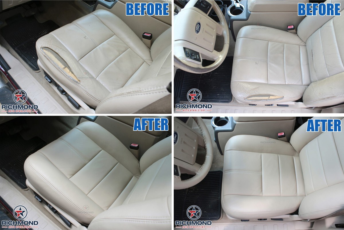 Black Leather Driver Side Bottom Seat Cover For 2008-2010 Ford F250 F350 Lariat | Direct Fit - View #2