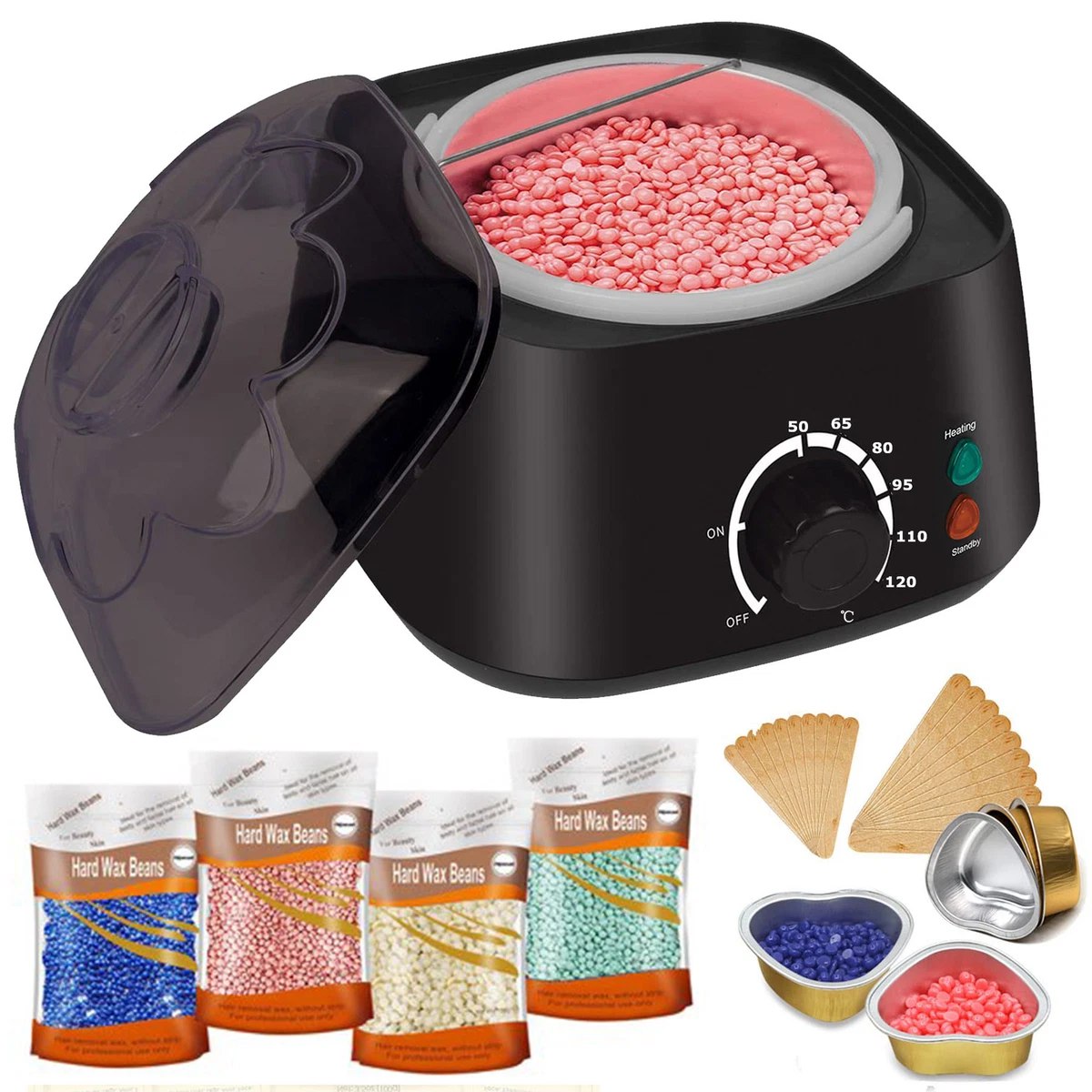 Waxing Kit Hard Flexible Pearl Wax Beads Heater Hair Removal Set