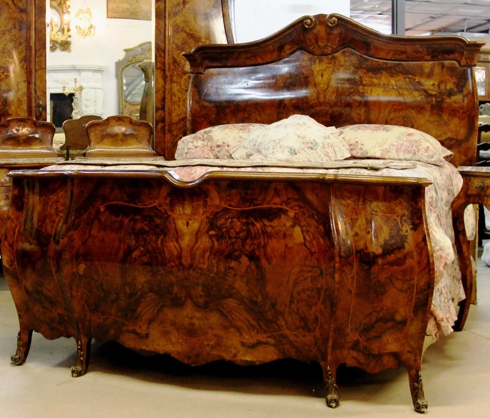 Antiguo Juego de Dormitorio Queen Country French Bombay Burl Nogal 8 Piezas C1880 Foto 3 de 4