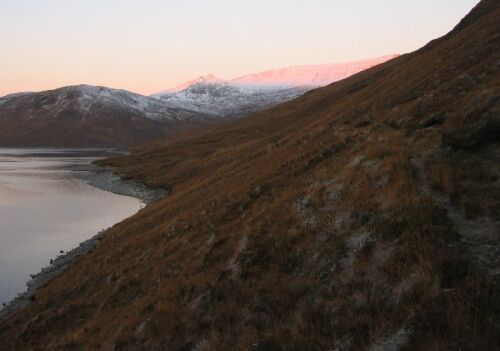Photo 6x4 Heading west on the banks of Loch Monar Creag a' Chaobh The sno c2005 - Picture 1 of 1