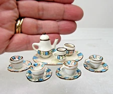 vtg dollhouse 1:12 TEA SERVICE SET porcelain miniature cups saucers teapot dish