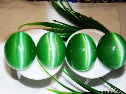 Hermosas gemas naturales de cabujón ojo de gato (4 piezas) crisoberilo verde - Imagen 6 de 9
