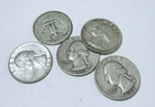 LOT OF 5 WASHINGTON SILVER QUARTERS 90% SILVER VARIOUS DATES #6399