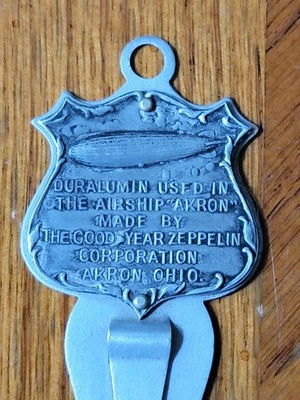 c.1932 USS AKRON DURALUMIN BOOKMARK GOODYEAR ZEPPELIN CO AKRON OHIO CRASHED 1933