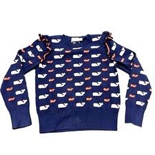 Vineyard Vines Girls M 10-12 Whale Sweater Deep Bay Blue Cotton Pullover
