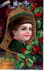ANTIQUE EMBOSSED CHRISTMAS Postcard   YOUNG BOY, COSSACK HAT, BIG BROWN EYES