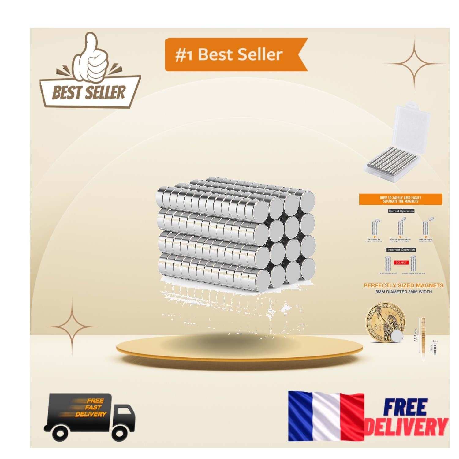 Aimants super résistants Wukong 8x3 mm en néodyme pour bricolage - 100 pièces