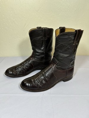 Justin Boots 3114 USA Brown Teju Lizard Mens Size 9.5 D Vintage 1989 Roper Boots