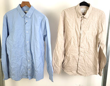 M S Men's Long Sleeve Shirts 2xPcs Size M Plain Blue/Beige Houndstooth NEW F2