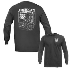 America's Highway Route 66 US Flag Bikers Motorcycle Long Sleeve T-Shirt