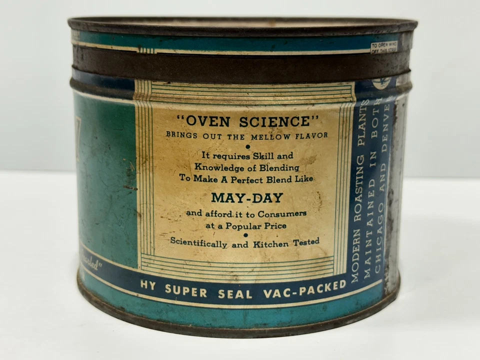 Vintage May-Day Advertising coffee tin can 1lb empty collectible Chicago Denver - Image 3 of 4