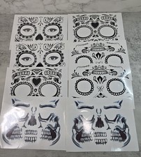 8 Pack Day Dead Face Halloween Temporary Tattoos Unisex Black Skull Eye Tribal