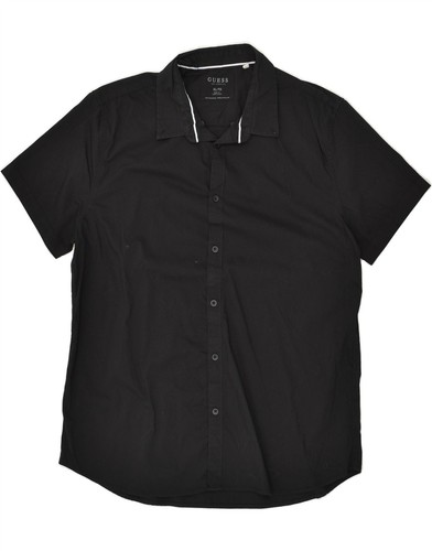 GUESS Mens Short Sleeve Slim Fit Shirt XL Black Polyester BF09