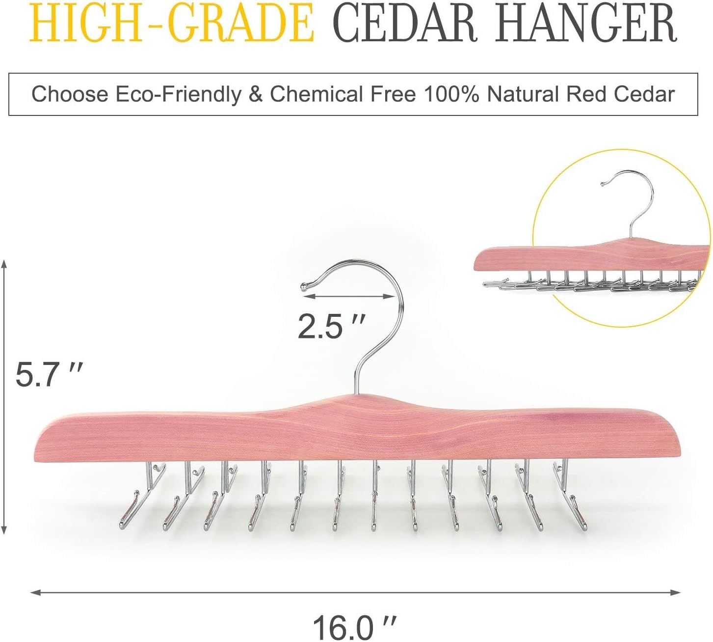 TOPIA HANGER American Red Cedar Wooden Tie Racks for Closet, 24 Tie, Natural 