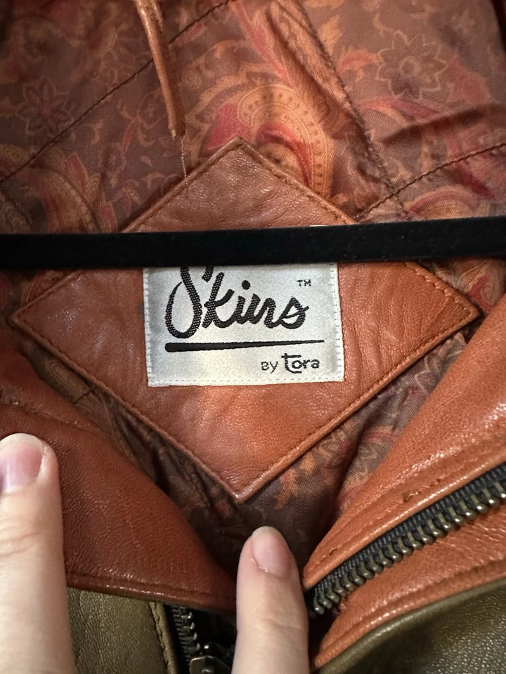 Chaqueta de cuero súper suave Skins by Tora de colección rara bloques de color talla L multicolor Foto 2 de 4