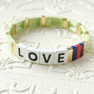Roxanne Assoulin Just Say Love Light Green Enamel Stretch Bracelet Gold