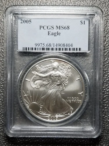 2005 American Silver Eagle ASE PCGS MS68 - Toned 1 oz PURE SILVER!