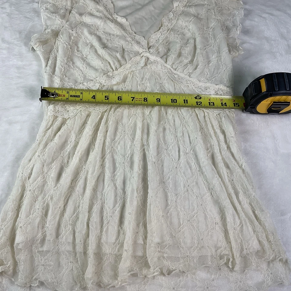 Babydoll Studio Y Blanco Encaje Brillo Top Talla XXL Y2K Coqueta Hada Ángel Brillo Foto 4 de 4