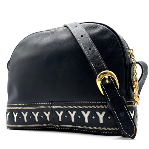 YVES SAINT LAURENT Leather Shoulder Bag Dark Navy Vintage Crossbody
