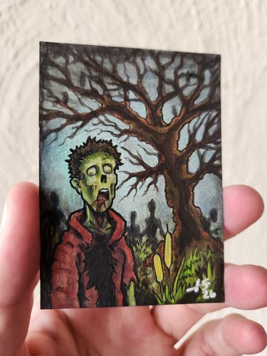 ACEO Original Drawing Art Fantasy Acrylic Watercolor Colored zombies