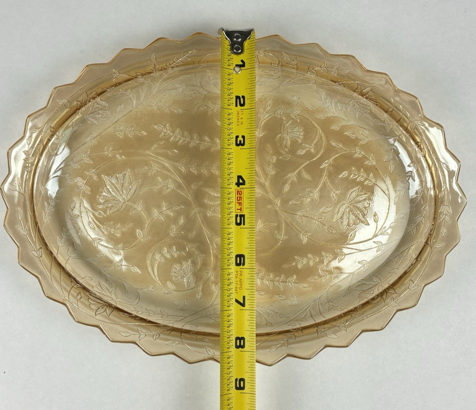 VTG Jeannette Glass Floragold Louisa Oval Serving Platter, 11.5