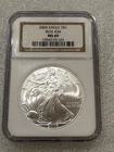 2006 SILVER EAGLE NGC MS 69 ~~ BROWN LABEL  ~~ NO SPOTS ~~ PRISTINE   (165)