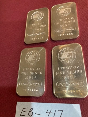 4 ENGELHARD 1 OZ. .999 FINE SILVER BARS BIG E