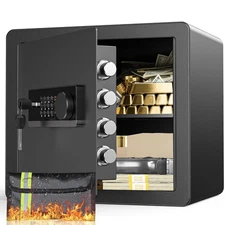 Safe Box 1.4 Cubic Feet Anti-theft Security Safe with Fireproof Waterproof Ba...