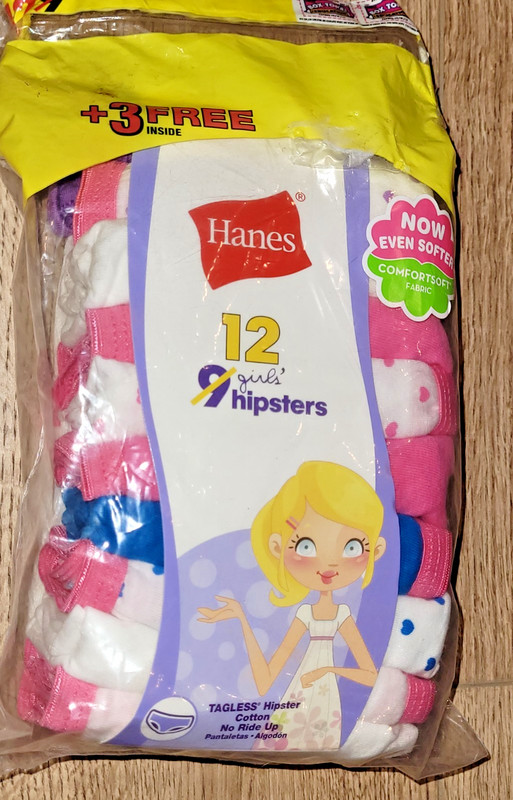 💥 Girl's 12 Hanes 12 Pack Hipsters Panties Underwear New NWT Pink Blue White