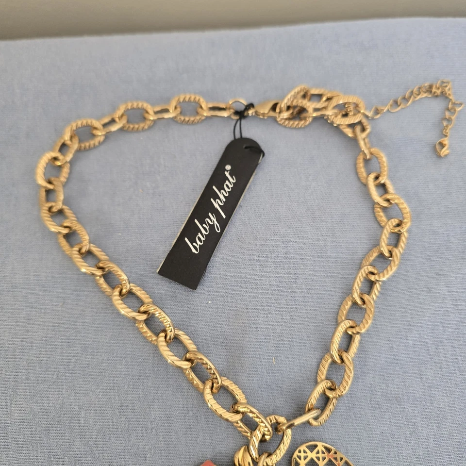 Nuevo Collar Baby Phat Tono Dorado Dije Rosa, Mariposa, Floral, Flores Foto 3 de 4