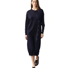 Zara Navy Wool Blend Knit Midi Sweater Dress Side Button Womens S NWT