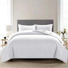 White Striped Duvet Cover Set King Size 104X90 600 Thread Count 100 Cotton, 3 P